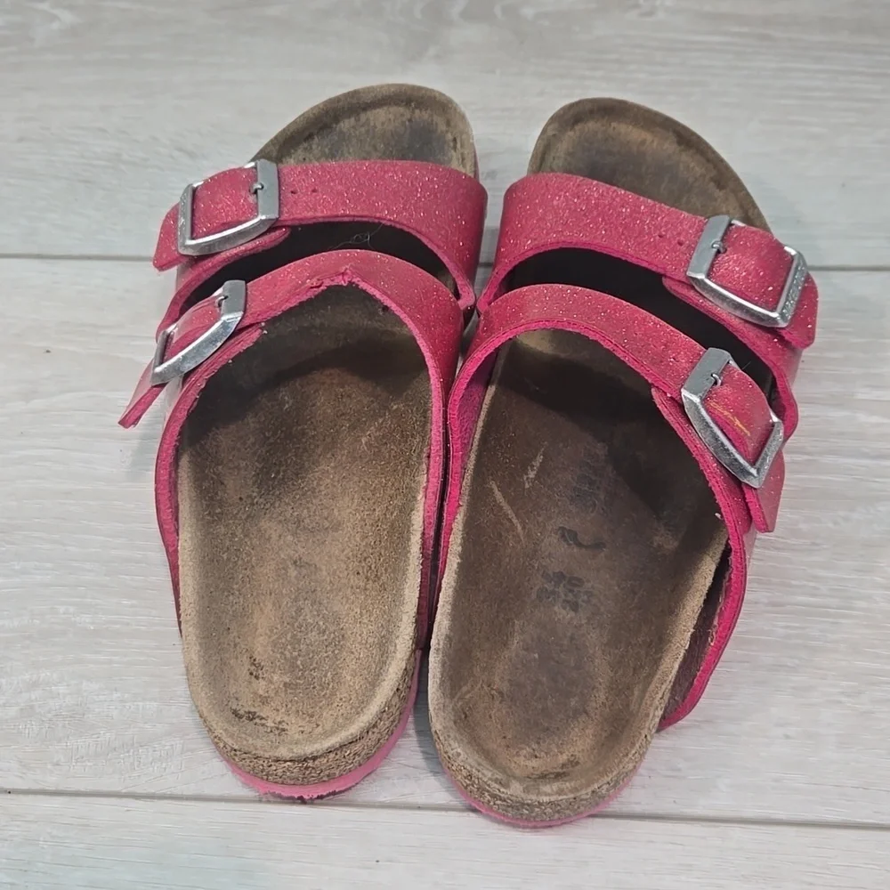 Birkenstock Women Glittery Pink Kids Girl Sandals Slide Shoes 34/3 Narrow